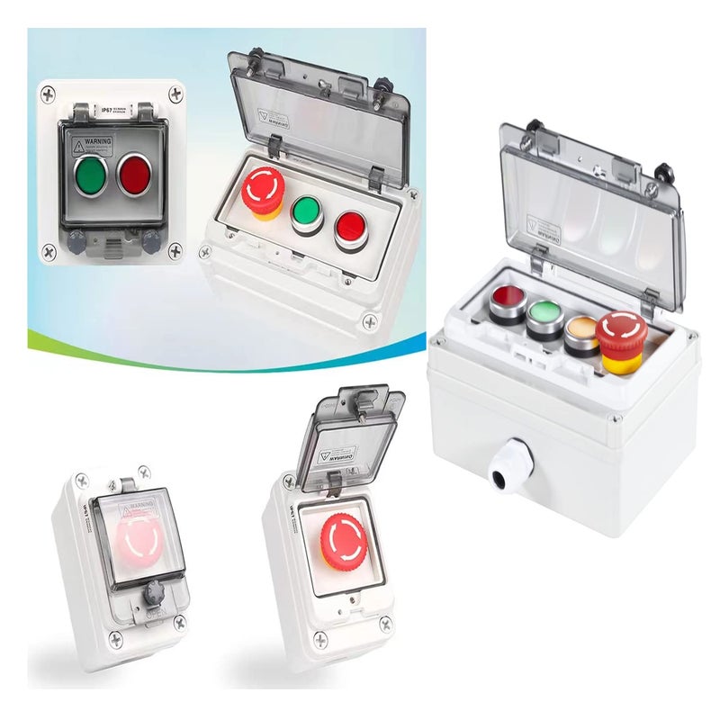 QL-LINRUN Push Button Box Ip67 with Emergency Stop Button Red Green Yellow Momentary Push Button Button with Protective Cover Anti-Misoperation Switch(Ac/Dc 6a-110v/3a-240v/2.5a-380v) - Image 2